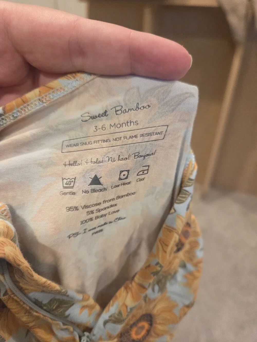 Sweet Bamboo Sunflower Print Zip-Up Footed Sleeper | 3-6 Months